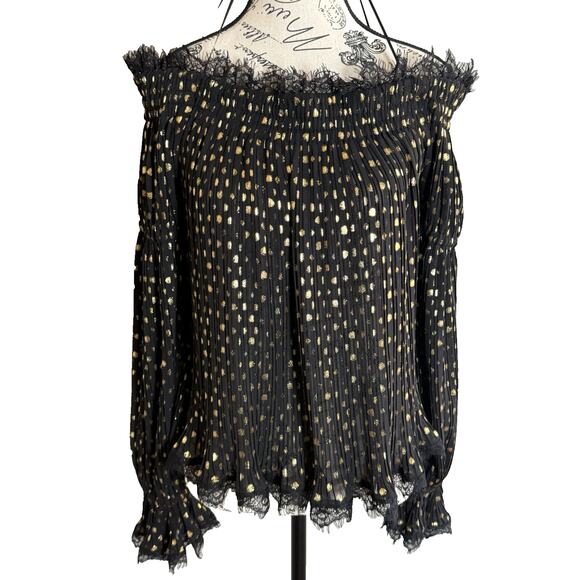 THE KOOPLES Moonlight Black Sheer Golden Metallic Dots Off Shoulder Glam SZ 1(S) - Picture 1 of 10